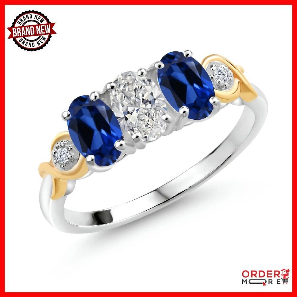 925 Silver 10K Gold Lab Diamond Oval Gemstone Engagement Ring Size 5-9